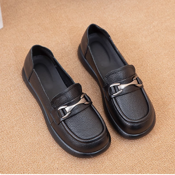 头层牛皮平底孕妇鞋豆豆鞋