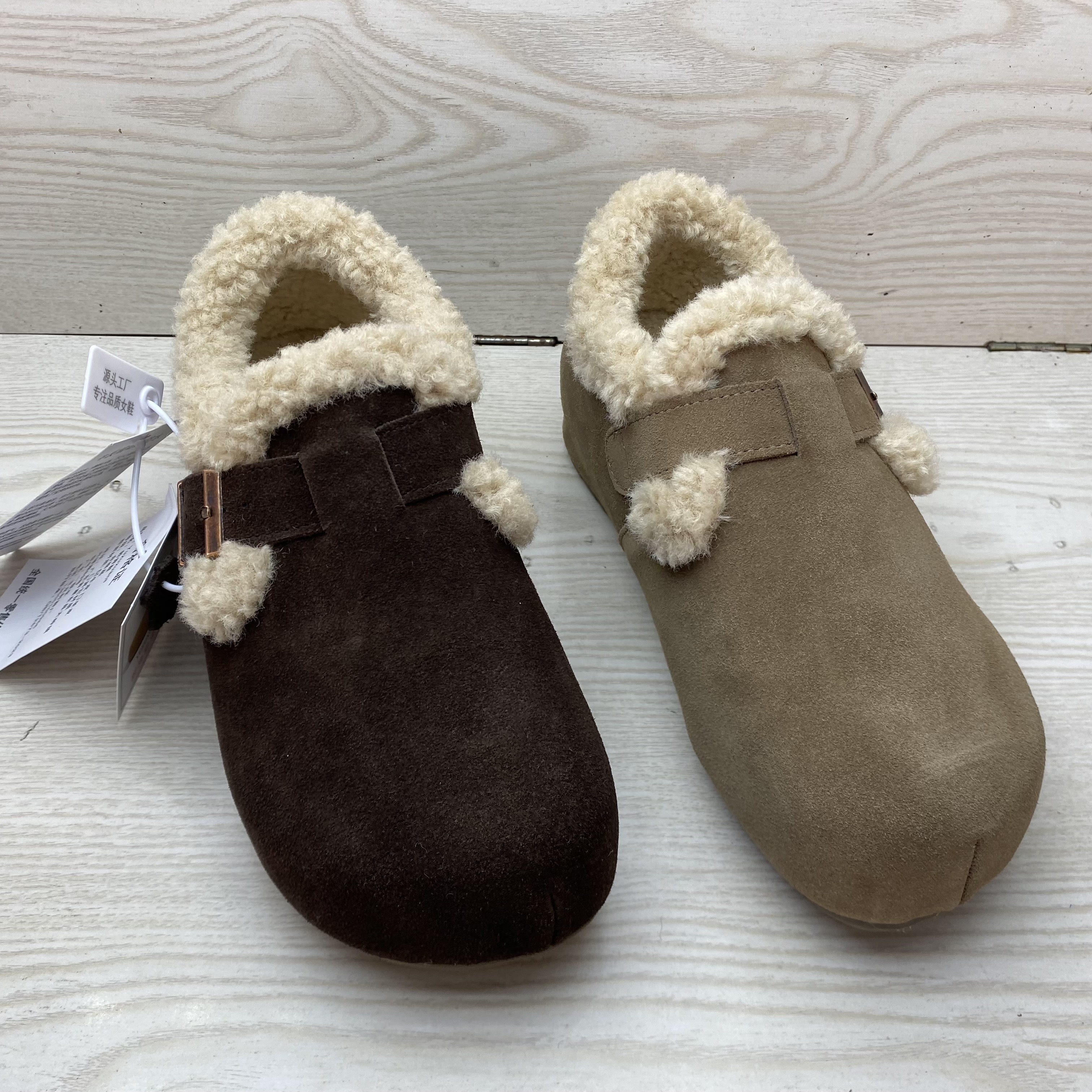 一脚蹬羊毛口增高4.5博肯女棉鞋