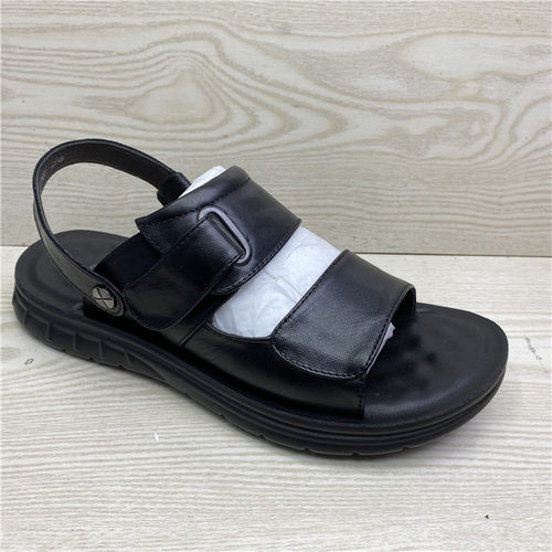 头层牛皮夏季黑色沙滩鞋特价