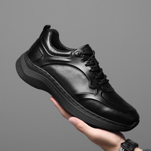 绑带轻软底上线厚底舒适男皮鞋 真皮士压纹运动休闲皮鞋 款 秋冬新款