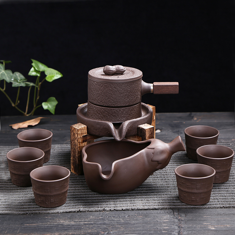 創意石磨全半自動茶具套裝紫砂茶具套裝懶人防燙沖茶器時來運轉