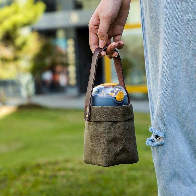 网红玻璃牛皮纸套保护套通用定制LOGO多功能咖啡杯装水杯的手提袋