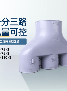 家用新风PE管U型三通四通160转110转75管道一分三变径带风阀分支