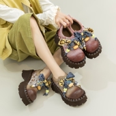 重工订珠潮酷厚底大头手工鞋 轻奢复古风头层牛皮高档女鞋 2026新款