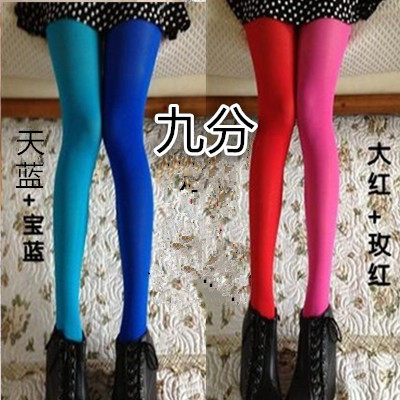 春秋款ab双色拼接糖果不对称彩色鸳鸯天鹅绒打底九分袜女丝袜开档