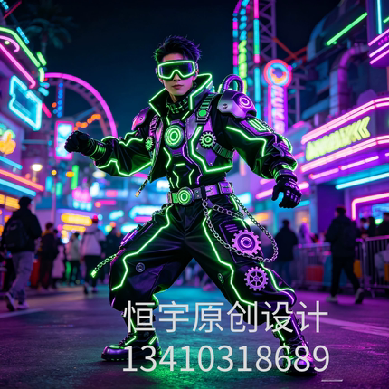 新款巡游服装商业园区嘉年华朋克灯光演出服主题乐园服装