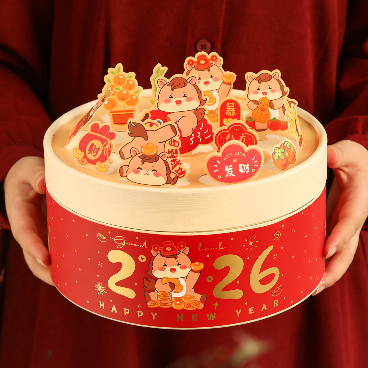 创意马年立体抱抱桶新年礼盒包装