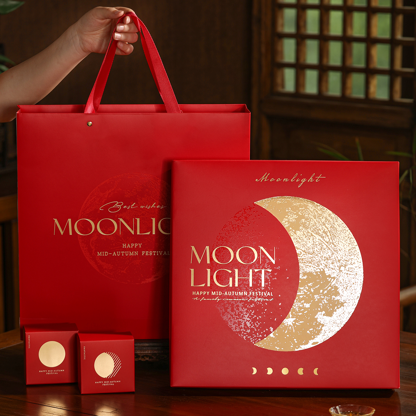 高档红色烫金中秋月饼礼盒空盒