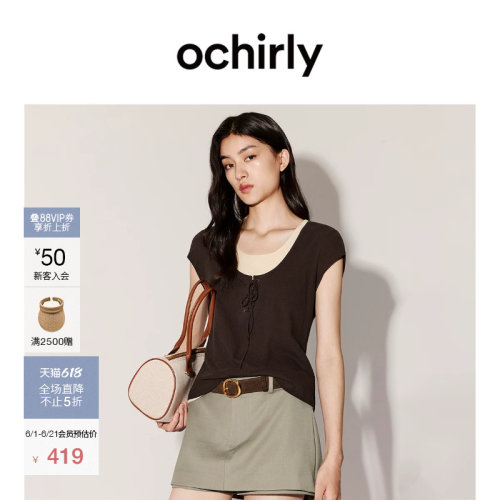 OCHIRLY欧时力绑绳拼接短袖t恤