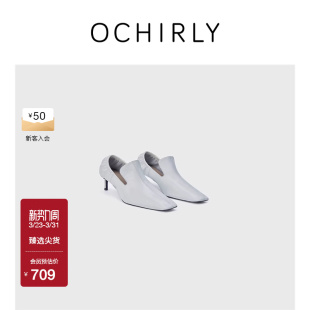 潮流复古秋季 OCHIRLY欧时力 羊皮真皮方头低跟单鞋