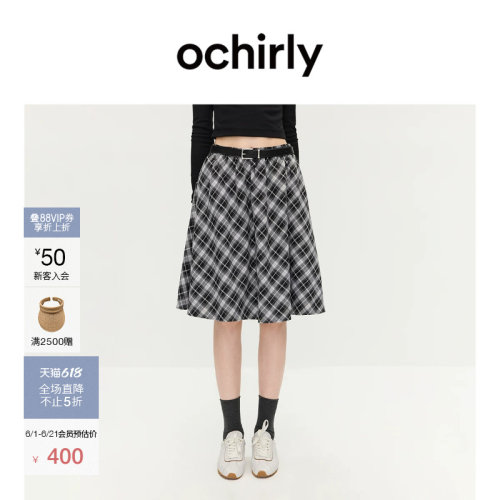 OCHIRLY欧时力格纹中长a字半裙