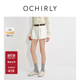 OCHIRLY欧时力 女a字显瘦休闲春夏 立体收褶直筒牛仔短裤