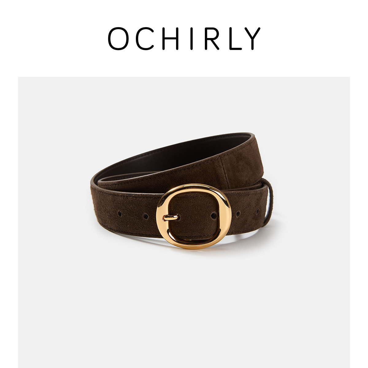 OCHIRLY欧时力 羊反绒皮金属扣中腰带女潮流时尚秋季