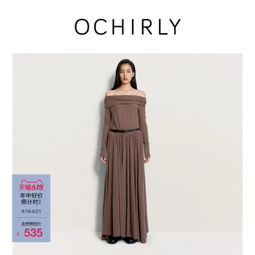 OCHIRLY欧时力一字领法式连衣裙