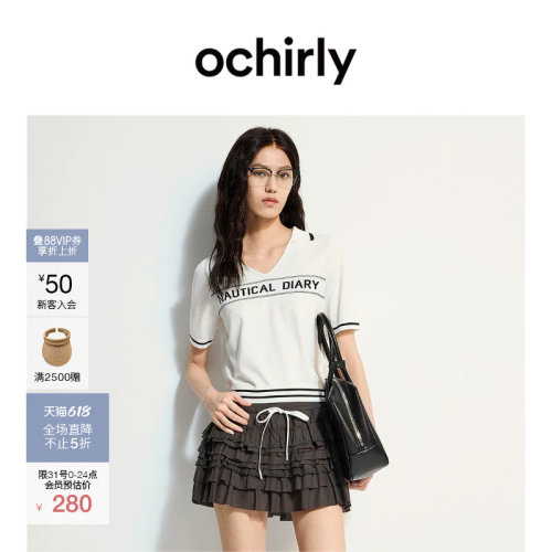 OCHIRLY欧时力翻领香风短袖针织