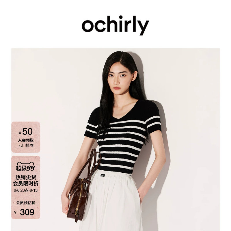 OCHIRLY欧时力条纹套头短袖针织图片