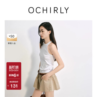 高级夏季 针织背心女士上衣打底修身 挖肩无袖 OCHIRLY欧时力