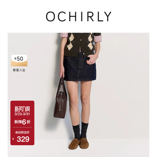 OCHIRLY欧时力 低腰直筒牛仔半身裙短裙复古洗水高街春装