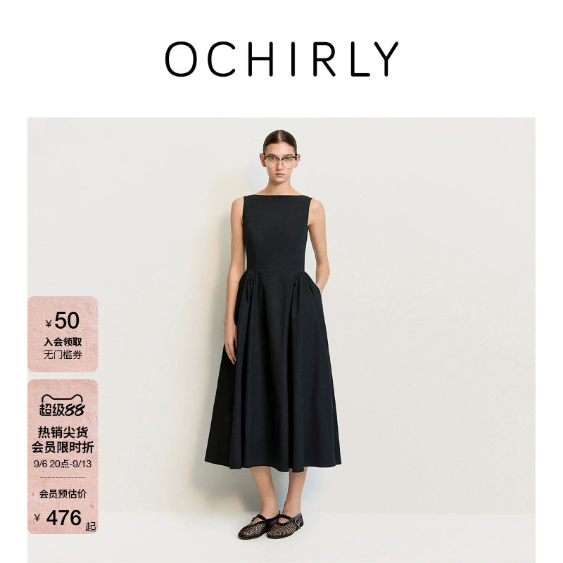 OCHIRLY欧时力一字领无袖连衣裙图片