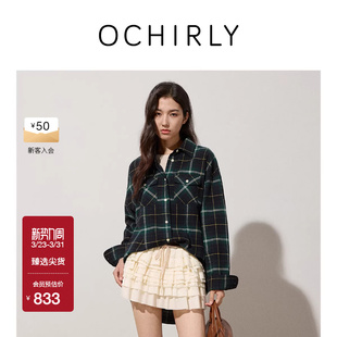 衬衣外套防晒春款 OCHIRLY欧时力 女士气质中长款 子衬衫 英伦风格