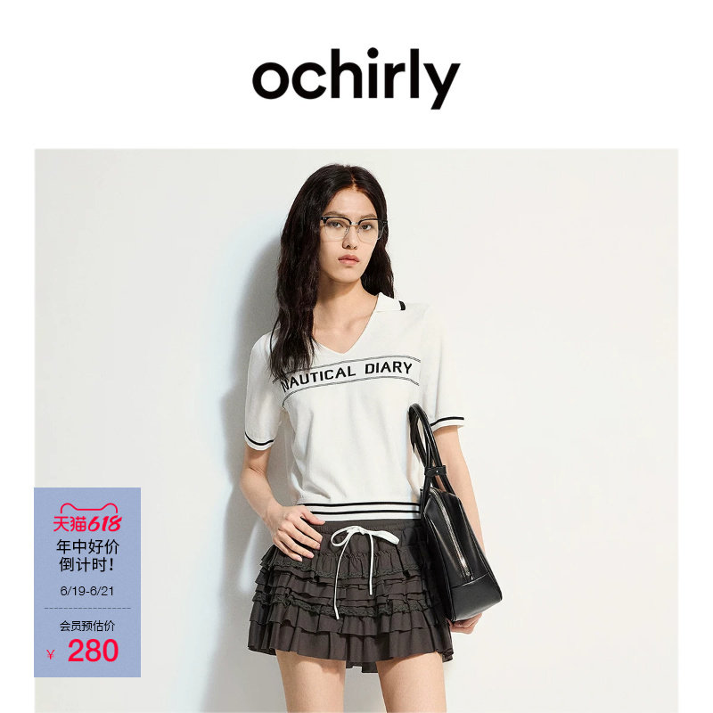 OCHIRLY欧时力翻领香风短袖针织