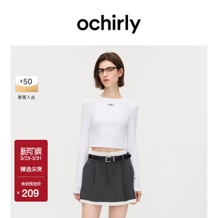 休闲简约春夏 T恤女上衣圆领修身 OCHIRLY欧时力 印花长袖