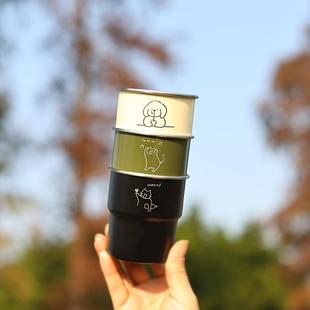304不锈钢可叠加咖啡杯啤酒杯水杯子家用定制logo 原创小猫露营杯
