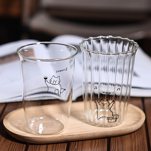 原创简笔画卡通猫耐热玻璃咖啡杯