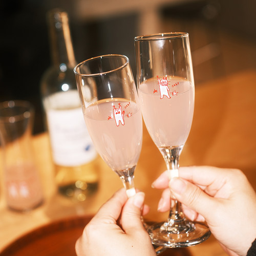 原创可爱OKK小猫小狗玻璃香槟杯