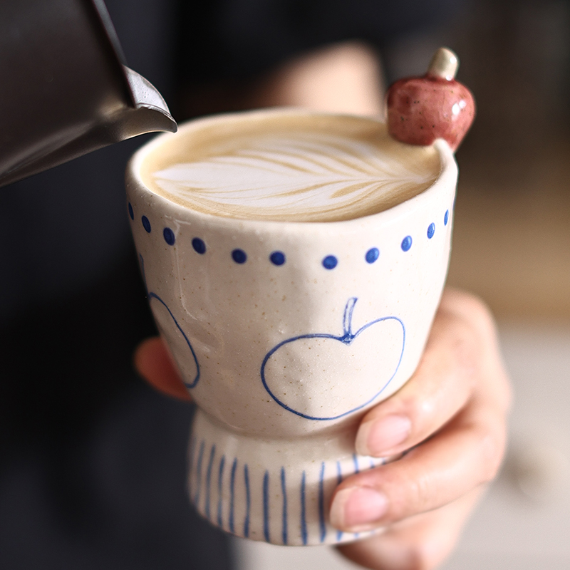 苹果手作手绘粗陶咖啡杯马克杯