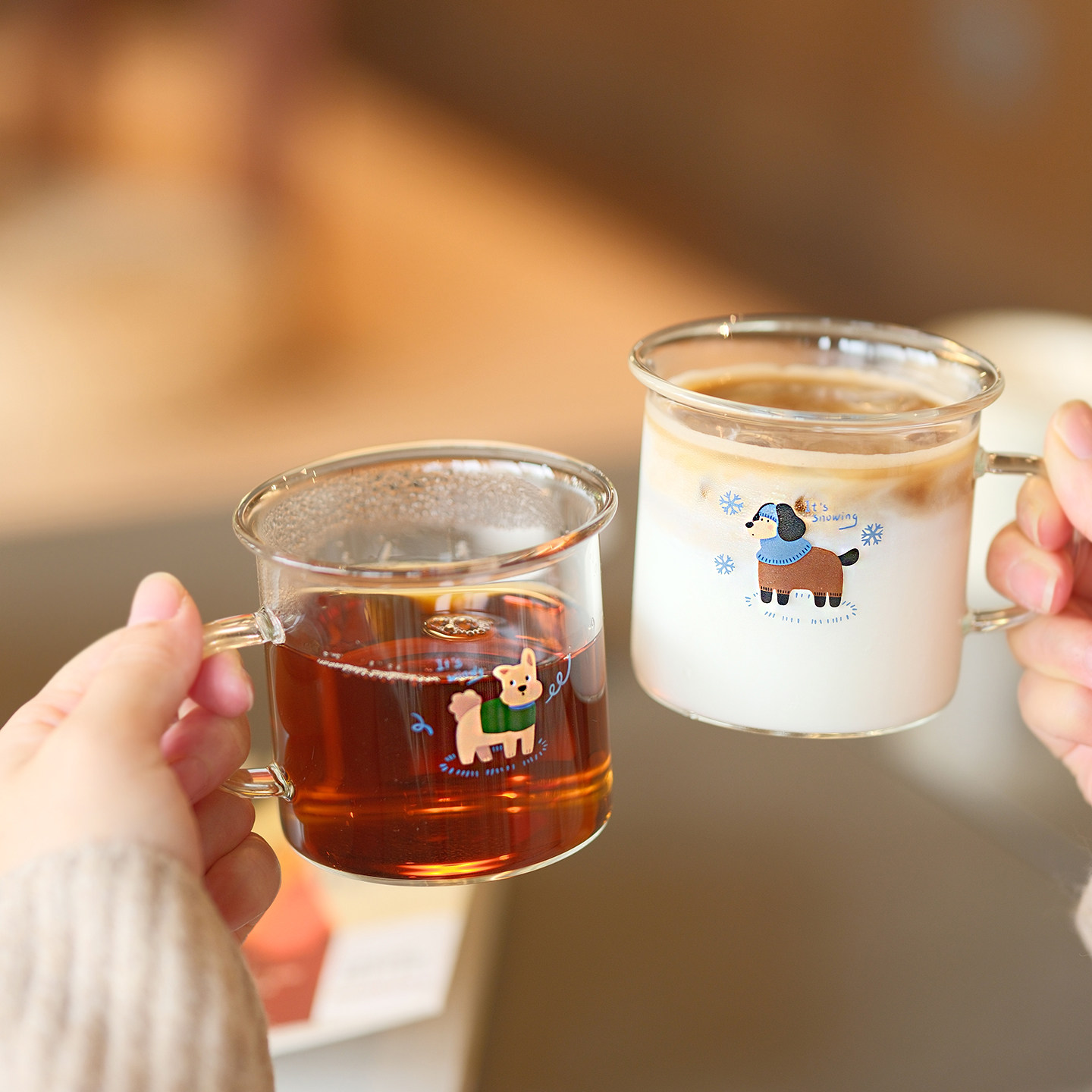 原创“天气小狗”耐高温玻璃杯牛奶咖啡杯泡茶杯子饮料果汁杯水杯