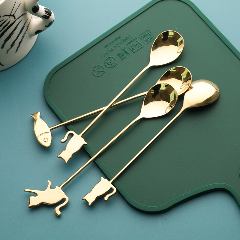 创意甜品勺小猫勺小鱼卡通短柄
