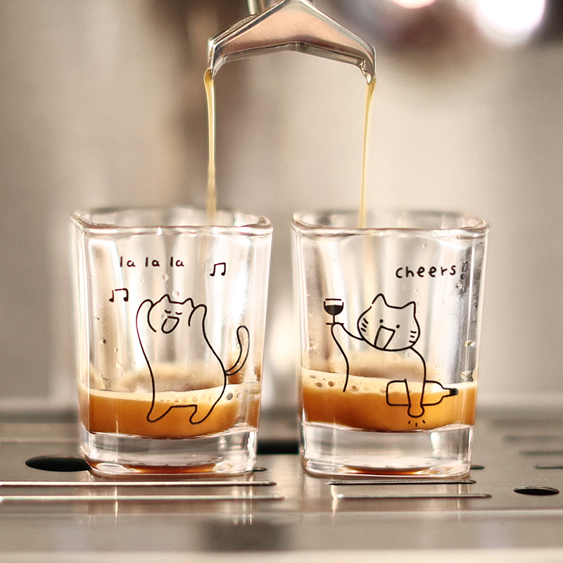 简笔画小猫玻璃浓缩咖啡液萃取杯