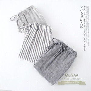 无印风秋冬季情侣纯棉睡裤男女家居裤四层纱布加厚全棉大码可外穿