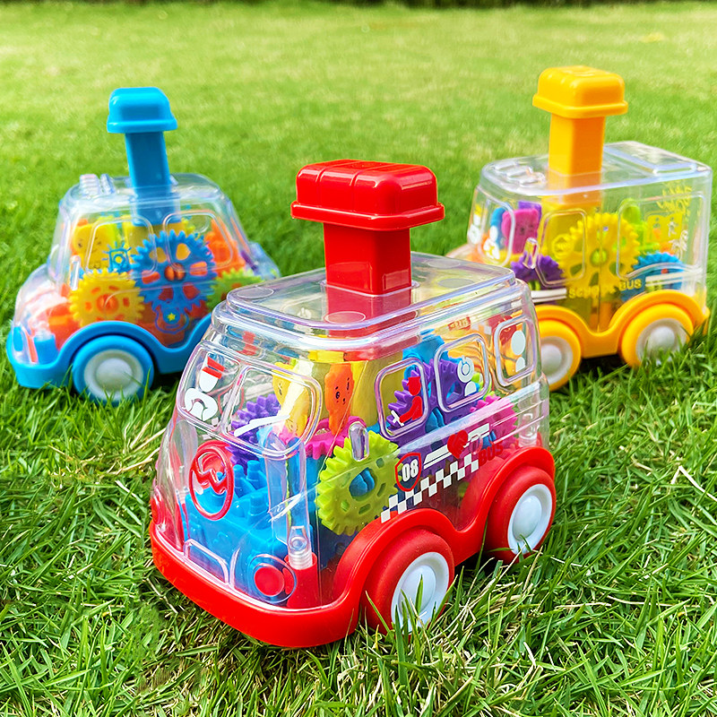 儿童按压滑行透明齿轮车男孩惯性小汽车2幼儿女宝宝1-3岁益智玩具