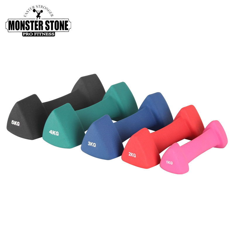 浸塑哑铃磨砂男士健身家用女士初学者瑜伽器材实心铁三角亚铃一对