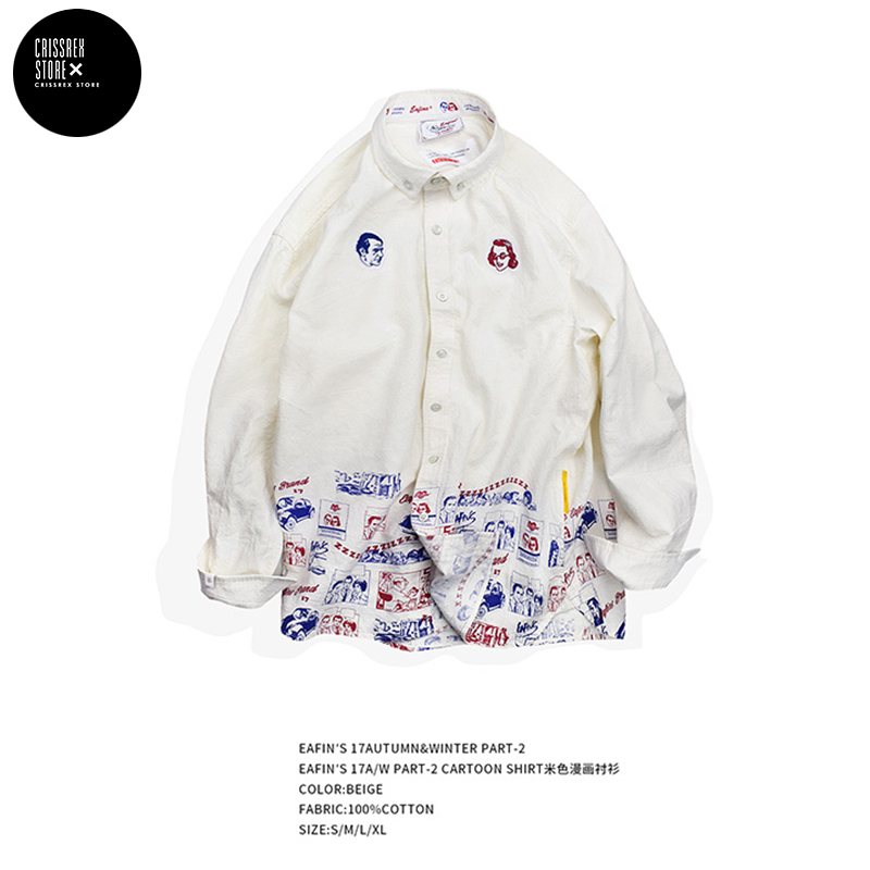 EAFIN¡äS CARTOON SHIRT Ã×É«Âþ»³ÄÉÀ ³¤ÐäͿѻȤζ¿îʽ³ÄÒÂ
