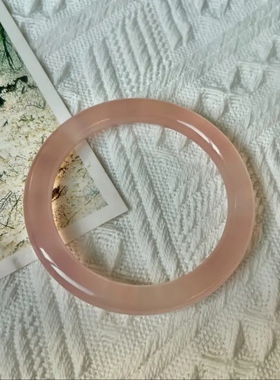 水蜜桃藕粉色玉髓手镯天然粉玛瑙圆条玉镯女粉紫色正镯浅粉色窄条