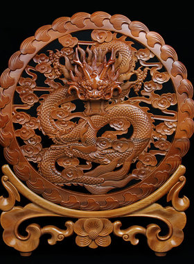 桃木祥龙挂件家居客厅玄关摆件