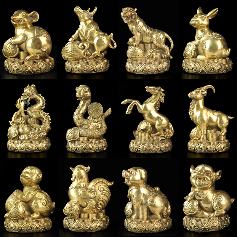 铜十二生肖摆件全套大小号如意铜鼠铜牛虎兔龙蛇马羊猴鸡狗猪属相