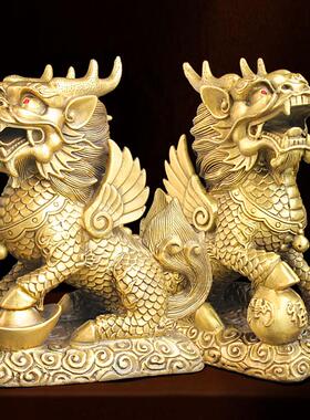 大号家居一对桌面铜麒麟摆件