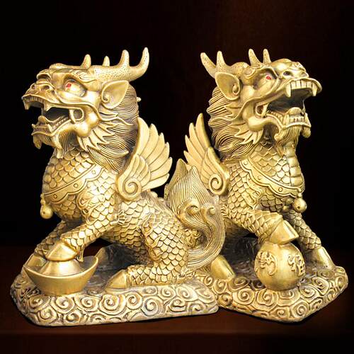 大号家居一对桌面铜麒麟摆件