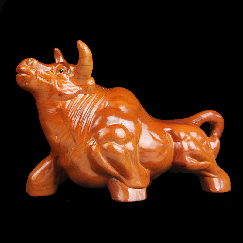 桃木牛摆件原木雕无漆生肖牛桌面饰品客厅玄关扭转乾坤