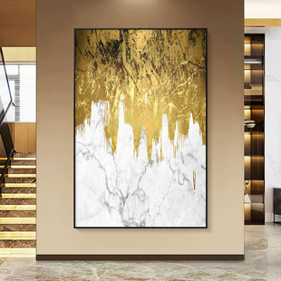 饰画轻奢抽象现代简约玄关迎门墙样板间金色大幅带框壁挂画 拍家装