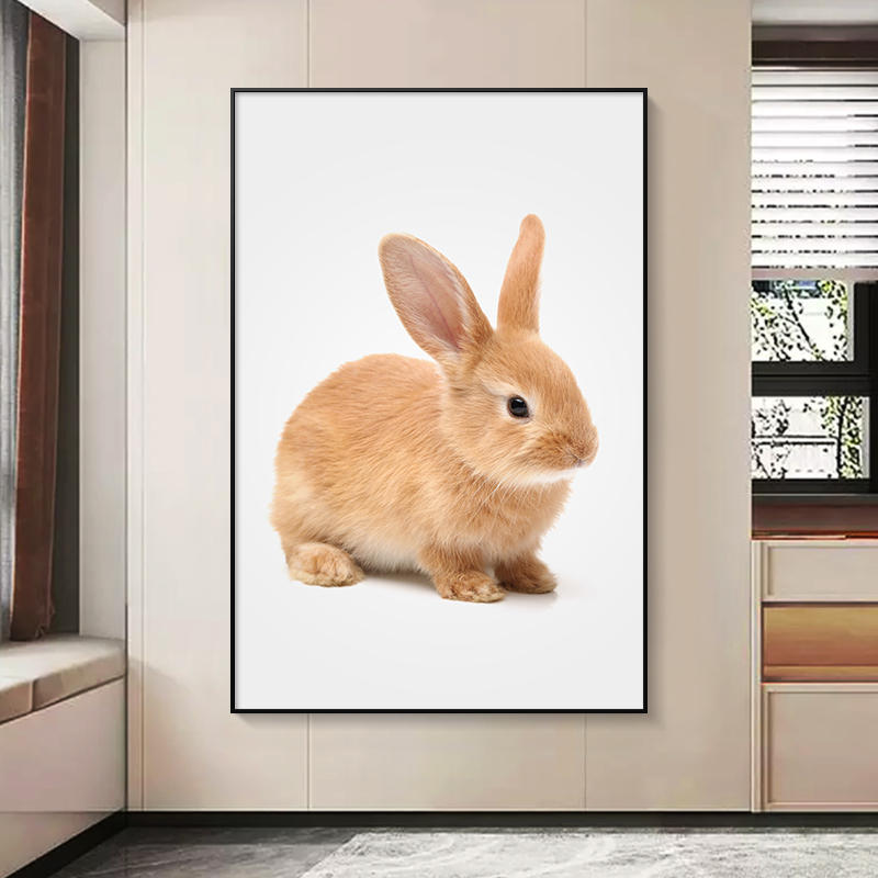 装饰画兔子儿童可爱动物简约北欧玄关客厅高端治愈系餐桌带框挂画图片