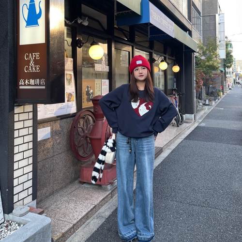 NYTSTUDIO正肩短款大领口卫衣女刺绣kitty长袖上衣加绒冬季新款