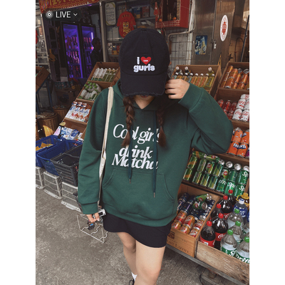 NYTSTUDIO微胖正肩连帽卫衣「抹茶ins女孩」印花显瘦上衣大码春