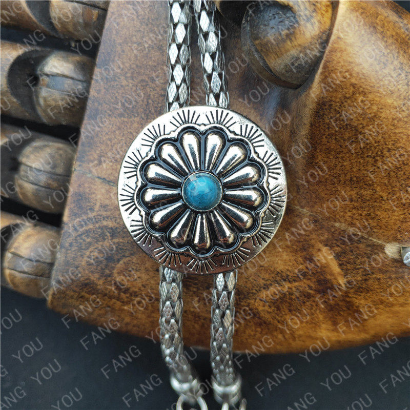 复古款 铜质仿松石金属项链异域皮绳波洛领带 男女百搭毛衣链配6