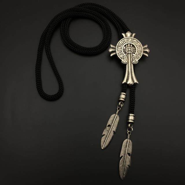 日韩复古英伦bolo tie牛仔波洛项链男士衬衫配饰罗马十字领绳