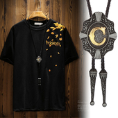 配饰韩版 英文大写字母长款 波洛项链男百搭短袖 简约复古吊坠挂件绳